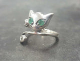 0.5ct Engagement Ring Round Cut Green Emerald Cat Kitten 14k White Gold Finish