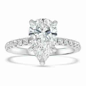 2ct Engagement Ring Pear Cut Diamond Solitaire with Accents 14k WhiteGold Finish