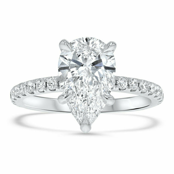 2ct Engagement Ring Pear Cut Diamond Solitaire with Accents 14k WhiteGold Finish