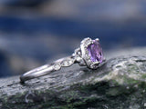 1Ct Cushion Cut Purple Amethyst Halo Vintage Solitaire Ring 14K White Gold Over