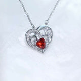 2Ct Heart Cut Red Garnet Diamond Floral Pendant 14K White Gold Finish WITH CHAIN