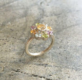 2.8ct Round Cut Yellow Citrine Cluster Floral Engagement Ring 14k WhiteGold Over