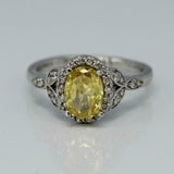 2.2ct Oval Yellow Citrine Engagement Ring Diamond Floral Halo 14k WhiteGold Over