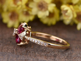 2.6ct Oval Cut Pink Ruby Engagement Ring Floral Solitaire 14k Rose Gold Finish