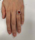 2.75ct Cushion Red Garnet Engagement Ring Diamond Accent Halo 14k WhiteGold Over