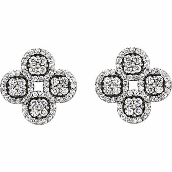 1ct Round Cut Diamond Clover Cluster Stud Earring Women 14k White Gold Finish