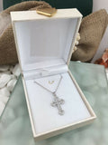 1.2ct Round Cut VVS1 Diamond Pendant Chain Jesus Cross Design 14k WhiteGold Over