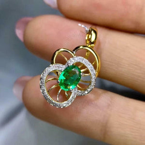 2ct Green Emerald Pendant Oval Cut Mothers Day Gift 14k YellowGold Over NO CHAIN