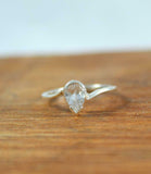 1ct Engagement Ring Pear Cut Diamond Swirl Twist Solitaire 14k White Gold Finish