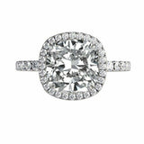 2.3ct Cushion Cut Diamond Halo Solitaire Engagement Ring 14k White Gold Finish