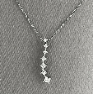 3Ct Princess Cut Diamond Drop Journey Pendant 14K White Gold Finish WITH CHAIN