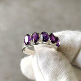 2.6ct Wedding Ring Band Oval Cut Purple Amethyst Five Stone 14k WhiteGold Finish