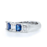 3ct Emerald Cut Blue Sapphire Alternate Diamond Wedding Band 14k White Gold Over