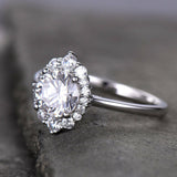 Flower Solitaire Engagement Ring 1ct Round Cut Diamond 14k White Gold Finish