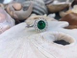 2ct Round Cut Green Emerald Filigree Halo Solitaire Ring 14k White Gold Finish