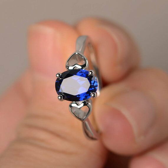 1ct Oval Cut Blue Sapphire Promise Solitaire Engagement Ring 14k White Gold Over