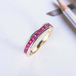 1.5ct Princess Cut Pink Ruby Wedding Band Half Eternity 14k Yellow Gold Finish