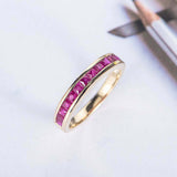 1.5ct Princess Cut Pink Ruby Wedding Band Half Eternity 14k Yellow Gold Finish