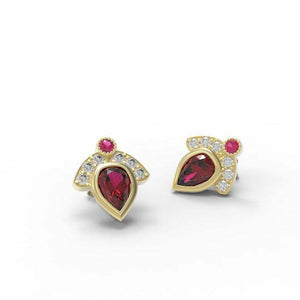 1ct Stud Earrings Pear Cut Pink Ruby Crown Design 14k Yellow Gold Finish