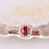 1.5ct Oval Cut Pink Ruby Halo Solitaire Engagement Ring 14k Rose Gold Finish