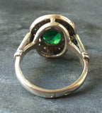 2.4ct Oval Cut Green Emerald Vintage Inspired Halo Ring 14k White Gold Finish