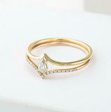 1ct Pear Cut Diamond Engagement Ring V Curved Bridal Set 14k Yellow Gold Finish