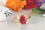 1.4ct Engagement Ring Pear Cut Pink Ruby Solitaire 14k Yellow Gold Finish