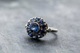 2.8ct Engagement Ring Round Cut Blue Sapphire Vintage Halo 14k White Gold Finish