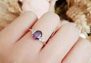 1.5ct Oval Purple Amethyst Engagement Ring 14k White Gold Finish Trilogy Promise