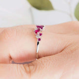 2.4ct Multi Cut Pink Ruby Engagement Ring Cluster Promise 14k White Gold Finish