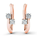 1ct Drop Earrings Round Cut Diamond Two Stone Latch Back 14k Rose Gold Finish