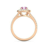 3Ct Round Pink Sapphire Dual Diamond Halo Engagement Ring 14K Rose Gold Finish