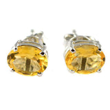 2ct Stud Earrings Oval Cut Yellow Citrine Solitaire Women 14k White Gold Finish