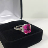 1.7ct Emerald Cut Pink Sapphire Side Diamond Engagement Ring 14k White Gold Over