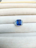 2.4ct Emerald Cut Blue Sapphire Heart Shank Solitaire Ring 14k White Gold Finish