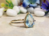 1.2ct Pear Cut Blue Aquamarine Solitaire Engagement Ring 14k Yellow Gold Finish