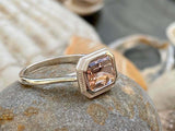 2.4ct Emerald Cut Peach Morganite Solitaire Milgrain Ring 14k White Gold Finish