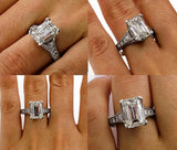 4Ct Emerald Cut Diamond Mligrain Vintage Engagement Ring 14K White Gold Finish