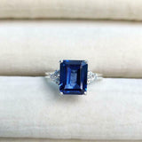 2ct Engagement Ring Emerald Cut Blue Sapphire Diamond Petite 14k White Gold Over