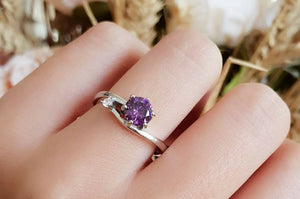 1ct Round Purple Amethyst Engagement Ring 14k White Gold Finish Unique Solitaire