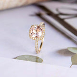 1.5ct Cushion Cut Morganite Halo Accents Solitaire Ring 14k Yellow Gold Finish