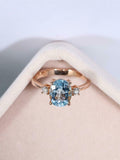 1.3ct Oval Cut Blue Aquamarine Diamond Trilogy Engagement Ring 14k RoseGold Over