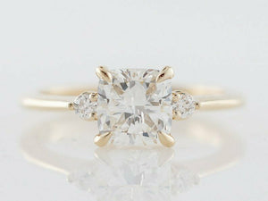 1ct Cushion Cut Diamond Engagement Ring Trilogy Solitaire 14k Yellow Gold Finish