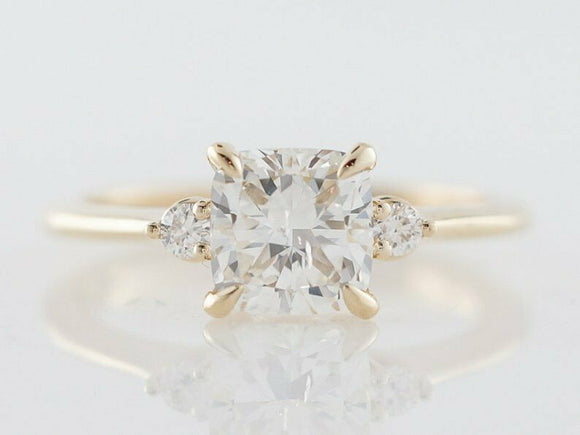 1ct Cushion Cut Diamond Engagement Ring Trilogy Solitaire 14k Yellow Gold Finish