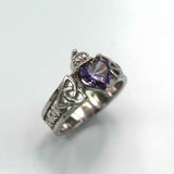 1ct Heart Cut Purple Amethyst Engagement Ring Celtic Trinity 14k White Gold Over