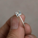 1.5ct Princess Cut Blue Aquamarine Engagement Ring 18k White Gold Over Solitaire