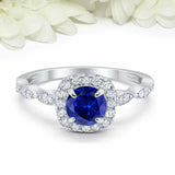 2ct Round Sapphire Engagement Ring Diamond Accent Halo Women 14k White Gold Over