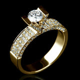 3Ct Round Cut Diamond Wide Iced Shank Solitaire Ring 14K Yellow Gold Finish