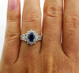 4Ct Oval Blue Sapphire Diamond Halo Floral Engagement Ring 14K White Gold Finish