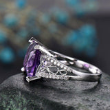 2Ct Princess Purple Amethyst Filigree Band Engagement Ring 14K White Gold Finish